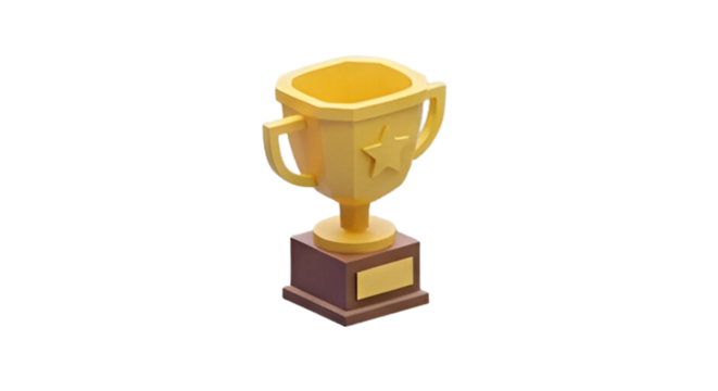 3d icon of golden trophy with star isolated on transparent background, symbolizing victory and achievement in competition or sport - Powered by Adobe