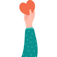 Hand Holding Coral Heart Symbol With Teal Polka Dot Sleeve Against Transparent Background Vector Illustration
