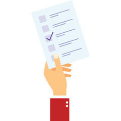 Hand Holding Document With Checklist And Purple Check Mark Symbol Task Completion Or Verification On Transparent Background