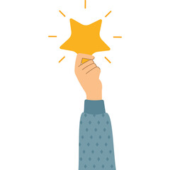 Hand Holding Golden Star Symbol of Success and Achievement Against a Plain Background