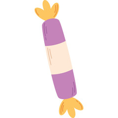 Hand Drawn Purple and Orange Candy Wrapped in a Transparent Background