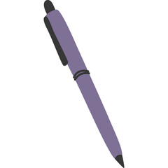 Hand Drawn Purple Ballpoint Pen With Black Clip and Silver Band Isolated on White Background For Stationery and School Supplies