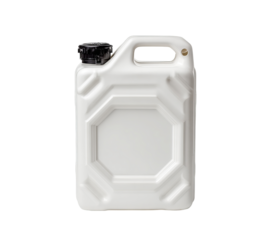 White Plastic Jerry Can with Black Cap isolated on a transparent background