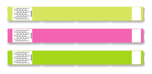 Obraz premium Wristband bracelet event access. Mock up paper hand band. Sticky hand entrance event paper bracelet isolated on a transparent background.