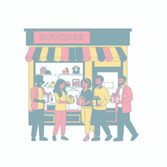 People Gathering Outside a Doughnut Shop.