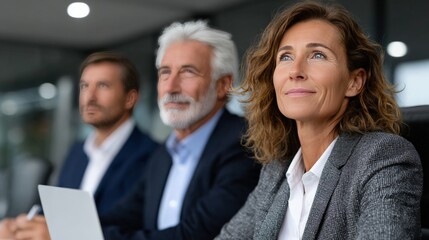 Professional business team meeting with confident mature female leader