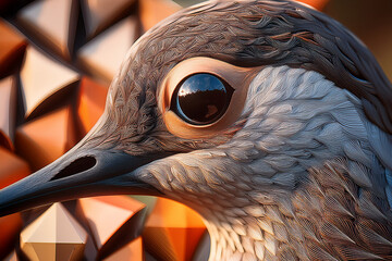 Geometric Wildlife Curation: Close-Up of a Bird's Head with a Polished Beak, Encouraging Appreciation for both Natural Forms and Advanced Illustration Techniques.