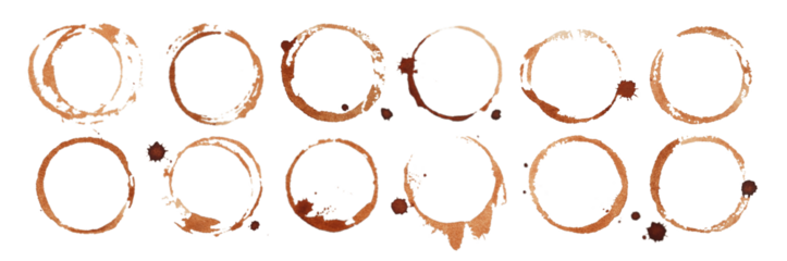 Coffee stains set collection on white. Coffee cup stain isolated.
