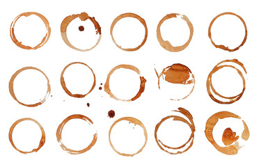 Coffee stains set collection on white. Coffee cup stain isolated.