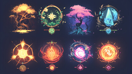 anime skill tree interface glowing elemental