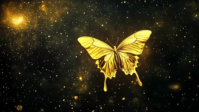 magical colorful butterfly on night sky with stars and nebulas background, creative fantasy design background 4k