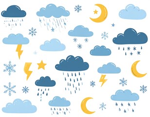 Weather elements and night sky illustrations