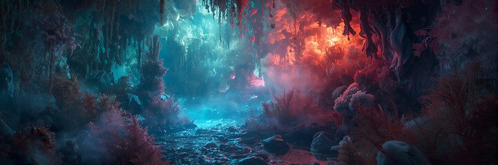 Colorful background graphic resource, tones of blue and red merging, smoky and texture, surreal world