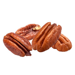 studio shot featuring a cluster of pecan nuts, highlighting their texture, form and color for evoking thoughts of rich flavor and natural food.
