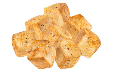 grilled chicken cubes, seasoned and golden-brown, perfect for food blogs and culinary advertisements emphasizing health and savory flavors in cuisine