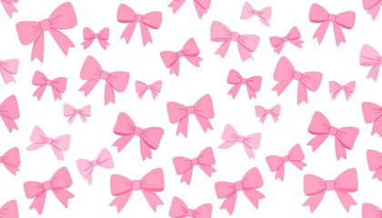 Pink bows scattered on a white background (1)