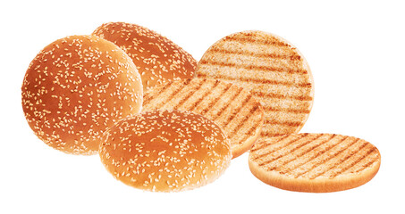 varied burger buns featuring toasted grill marks and sesame seeds, ideal for representing fast food choices and summertime barbecue promotions with visual appeal