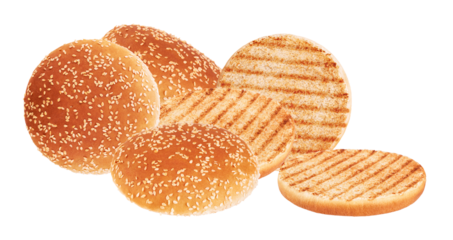 varied burger buns featuring toasted grill marks and sesame seeds, ideal for representing fast food choices and summertime barbecue promotions with visual appeal