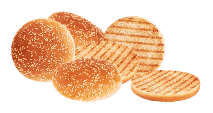 varied burger buns featuring toasted grill marks and sesame seeds, ideal for representing fast food choices and summertime barbecue promotions with visual appeal