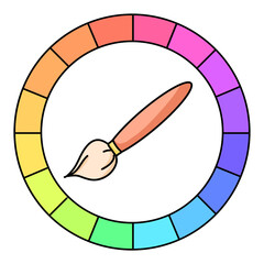 Colorful circle palette with a paintbrush in the center symbolizing art, creativity, and imagination.