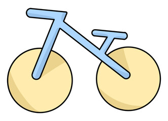 Minimal cartoon bicycle with round cream-colored wheels and light blue frame in a playful flat design.