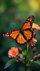 Obraz premium Close-up of Monarch butterfly swarm on Spanish branch , stock photo, summer, fauna