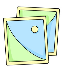 Cartoon illustration of two overlapping photo frames with a soft color palette, representing memories, photography, or creativity.