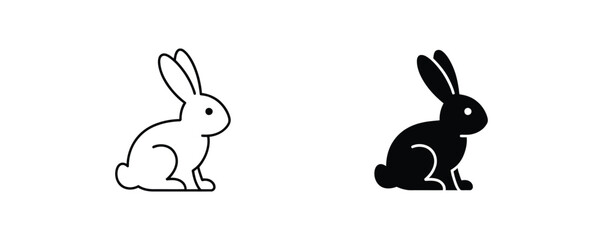 Charming bunny icons for Easter projects or spring designs, a minimalist rabbit clip art in black and white, perfect for logos, stickers, and craft projects with a playful touch