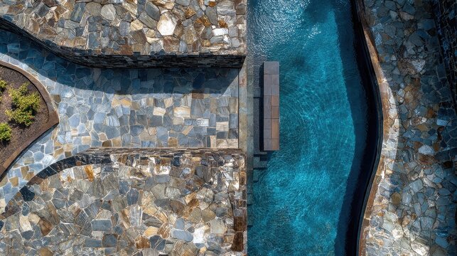 Aerial View of Modern Stone Terrace and Swimming Pool