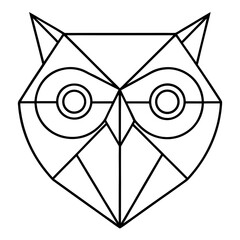 Geometric owl head in black outline on transparent background