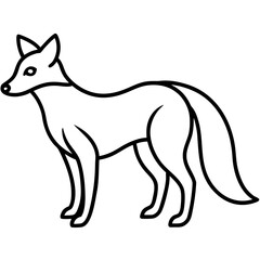 Outline illustration of a standing fox on transparent background