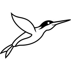 Stylized outline of a flying bird on transparent background
