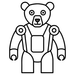 Outlined robotic teddy bear illustration on transparent background