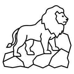 Lion standing on a rocky formation on transparent background