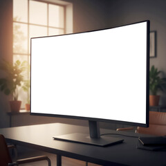 Fototapeta premium curved computer monitor with a blank white screen in a modern office