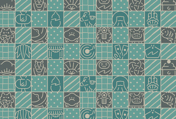 青・水色の馬や縁起物デザインが美しい2026年お正月年賀状カード背景