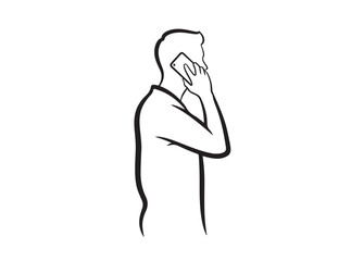 Line man in profile speaking on mobile phone