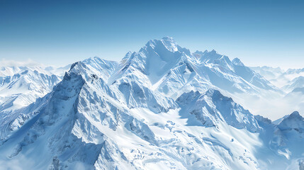 Vast snow covered mountain range under a clear blue sky winter landscape