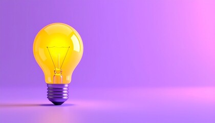 Fototapeta premium Bright Glowing Light Bulb on Purple Background