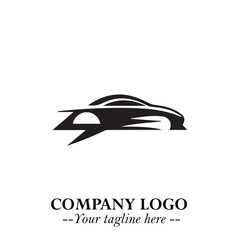 Car Running Fast Logo Symbol in Black on the White Background with Dynamic Speed Design