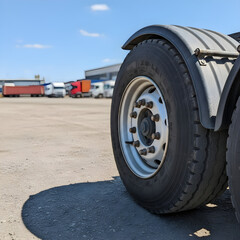 Truck wheel in parking lot, logistics and transportation
