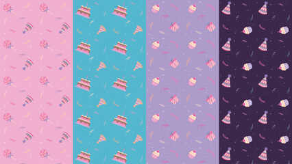 Cute hand drawn birthday seamless pattern set