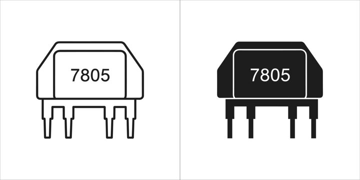 Voltage regulator ic 7805 icon in outline and solid black