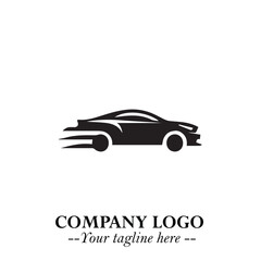 Car Running Fast Logo Symbol in Black on the White Background with Dynamic Speed Design