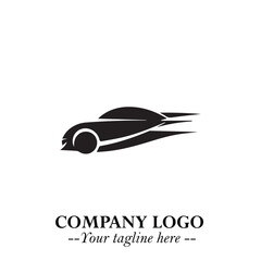 Car Running Fast Logo Symbol in Black on the White Background with Dynamic Speed Design