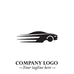 Car Running Fast Logo Symbol in Black on the White Background with Dynamic Speed Design