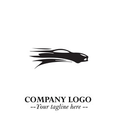 Car Running Fast Logo Symbol in Black on the White Background with Dynamic Speed Design