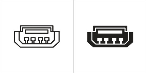 Two usb port icons, one outline and one filled, on a