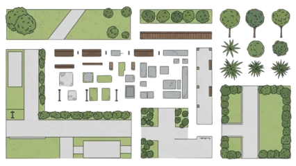 Fototapeten Pistazie Top-down view of landscape design elements for outdoor spaces  © Stock Image Zone