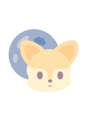 Adorable fox cartoon face with a sweet smile peeking out behind a big juicy blueberry, perfect for children's books and nature-themed designs